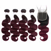 HCDIVA Bundles With Closure Smoora Professional Colored 1B99J Wine Red Brazilian Body Human Hair 4 Bundles With Closure Virgin