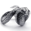 Hpolw Vintage Fashion Hot Sale Stainless Steel Black&Silver Biker Mens Punk Style Cobra Snake Ring