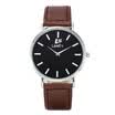 LeeEv Fashion Leather Band caja de acero inoxidable reloj casual para hombres