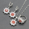 EIOLZJ Fashion Flower Red Cubic Zirconia Silver Plated Jewelry Sets for Women Three Colors Available Free Jewelry Box