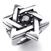 Hpolw Mens Pentagramstar Black&Silver 316L Stainless Steel Vintage Star of David black crystal wedding Ring
