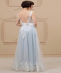 A-Line V Neck Floor Length Lace Organza Made-To-Measure Wedding Dresses with Bows Sashes Ribbons by CIRCELEE® Open Back