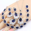 2018 New Women 925 Silver Jewelry Sets Dark Blue Sapphire Necklace Pendant Bracelets Earrings Rings