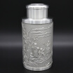 Oriental Pewter-Pewter Tea Storage Caddy - Hand Carved Beautiful Embossed with God of Longevity &Hundred FU Tin 97 Lead-Free