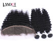 8A Mongolian Deep Wave Curly Virgin Hair With Ear To Ear 13x4 Lace Frontal Closure 3 Bundles Human Hair Weaves Closures 4 Pcs Lot