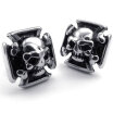 Hpolw Mens Stainless Steel Gothic Cross Skull Stud Earrings Black Silver