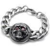 Hpolw Large Heavy Stainless Steel Gothic Skull Biker Mens Bangle Bracelet Red Silver