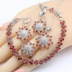 Red Garnet 925 Silver Wedding Jewelry Sets For Women Earrings Bracelet Rings Necklace Pendant