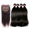 10A 5x5 Lace Closure With 3 Bundles Unprocessed Peruvian Straight Virgin Human Hair Weave And Closure Natural Color Can Bleach 613