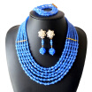 6 Strands Blue Water Drops Beads African Wedding Statement Necklace Nigerian Wedding Beads African Costumes Jewelry Set for Women