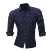 Spring Mens Casual Shirt Printed Slim Fit Lapel Tops