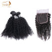 JSDshine Brazilian Virgin Hair Bundles With Closure Kinky Curly Hair Weave 3 Bundles With Closure Virgin Hair Human Hair Extension