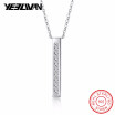 925 Sterling Silver Cube Pillar Geometry Necklaces & Pendants For Women Girls Casual Crystal Stone Sterling-silver-jewelry 2018