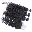 8A Peruvian Virgin Hair Natural Water Wave With Closure 4 PcsLot Wet And Wavy Curly Human Hair Weaves 3 Bundles And Lace Closures