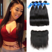 WYF Brazilian Virgin Straight Hair 4 Bundles with Lace Frontal 100 Human Straight Hair