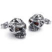 Hpolw Mens Cubic Zirconia Stainless Steel Gothic Skull Stud Earrings Red Silver