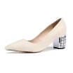 Thick heel sets the pearl with the diamond sharp point shallow mouth elegant&contracted sex appeal in the single shoe