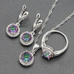 Round Blue Stone Silver Plated Jewelry Sets for Women Necklace Ring Dangle Earrings Free Jewelry Box