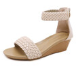 women wedges sandals back zipper casual weave style open toe low heel lady shoes