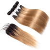HCDIVA Brazilian Straight Ombre Human Hair 4 Bundle with Lace Closure Ombre Color Dark Roots Blonde T1B27