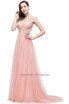 Scoop Neck Lace Long Evening Dresses Tulle Applique Robe De Soiree Floor Length Formal Gowns Prom Party Dresses
