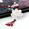 Life love Vintage Lotus Flower Pendant Necklace Sweater Chain Dress accessories Ceramic Chinese Style Handicraft Souvenir