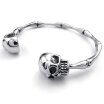 Hpolw Mens Stainless Steel Bracelet Biker Gothic Skull Skeleton Cuff Bangle Silver