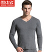 Snow flying cotton autumn clothing long trousers men&women based thermal underwear set thin section couple cotton bottoming V-neck cotton sweater X230 male V-collar Tibetan blue 170 L