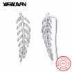 100 925 Sterling Silver Trendy Leaf Earrings for Women Blue Color Crystal Cuff Ear Clip Earing Fashion Jewelry Accessories 2018