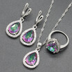 Fashion Water Drop Multicolor Rainbow Stone Silver Plated Jewelry Sets for Women Seven Colors Available Free Jewelry Box