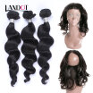 8A 360 Lace Frontal Closure With 3 Bundles Malaysian Virgin Human Hair Weave Loose Wave Curly 4 pcs Natural Black Hair Extensions