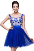 A-Line Sleeveless Bateau Short Tulle Appliques Prom Dresses