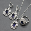 Fashion Purple Stone Silver Plated Jewelry Sets for Women Necklace Dangle Earrings Ring Seven Colors Available Free Jewelry Box