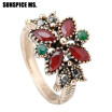 New Arrive Bohemia Ethnic Vintage Rings Antique Gold Color Resin Crystal Narrow Bronze Wedding Rings Jewelry Gray Stones 2018