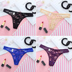 Womens G String Lace Striped Thong Female Underwear Briefs See Through Tangas Calcinhas Bragas