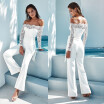 Women Playsuit Jumpsuit Romper Long Trousers Lace Sleeve Pants