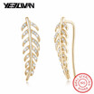 100 925 Sterling Silver Trendy Leaf Earrings for Women Blue Color Crystal Cuff Ear Clip Earing Fashion Jewelry Accessories 2018