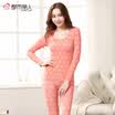 Urban beauty underwear womens warm suit bottoming round neck lace thin section printing seamless close-fitting autumn clothes long pants 2W7309 shrimp red code