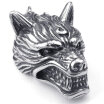 Hpolw Mens Gothic Wolf head Stainless Steel jewelry animal charm wholesale Pendant NecklaceBlack Silver24 inch Chain