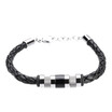 Simple Silver Black Real Leather Bracelet