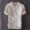 Mens Pullover Linen Shirts Short Sleeve Summer Breathable Mens Quality Casual Shirts Slim fit Solid Cotton Shirts Men