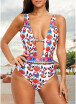 2018 Floral Print Plunge V Neck High Waist Backless One Piece Swimsuit