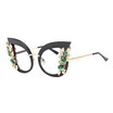 SHAUNA Oversize Luxury Crystal Decoration Women Cat Eye Sunglasses Spring Hinges Fashion Ladies Gradient Lens Eyeglasses