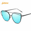 Cat Eye vintage Brand designer rose gold mirror Sunglasses For Women Metal Reflective flat lens Sun Glasses Female oculossend box
