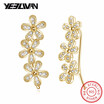 New Trendy 925 Sterling Silver Flower Crystal Stone Clip Earrings Wedding Jewelry Women Engagement Earrings manchette oreille