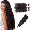 Glary Brazilian Human Hair Bundles With Closure Natural Wave Virgin Hair Unprocessed Hair Extensions 3 Bundles with Free Part
