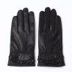 Autumn&winter womens leather gloves sheepskin discount pleated ruffled decorative womens leather gloves to keep warm