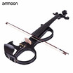 ammoon VE-207 Full Size 44 Solid Wood Silent Electric Violin Fiddle Maple Body Ebony Fingerboard Pegs Chin Rest Tailpiece with Bo