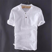 Mens Pullover Linen Shirts Short Sleeve Summer Breathable Mens Quality Casual Shirts Slim fit Solid Cotton Shirts Men