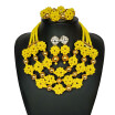 Handmade Yellow Multilayer Beaded Necklace African Wedding Beads Bridal Jewelry Set Women Party Nigerian Crystal Jewelry Set